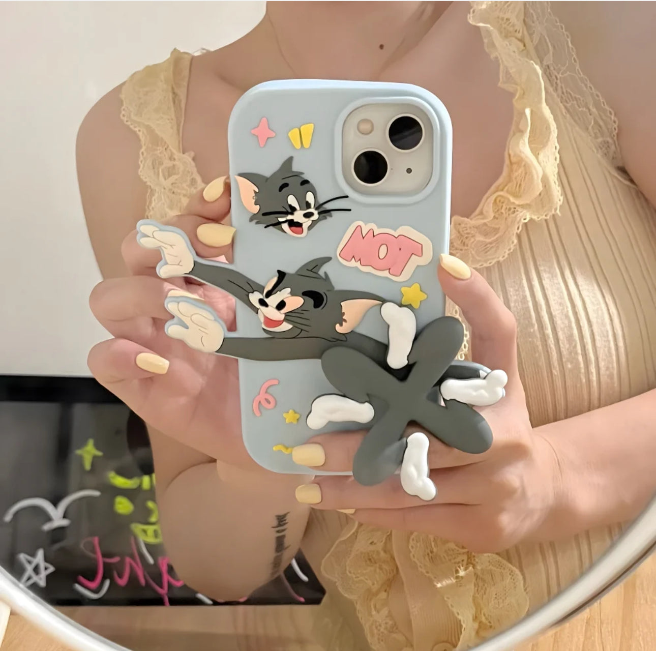 Tom & Jerry Running Silicon Mobile Cover Case with Fidget Spinner